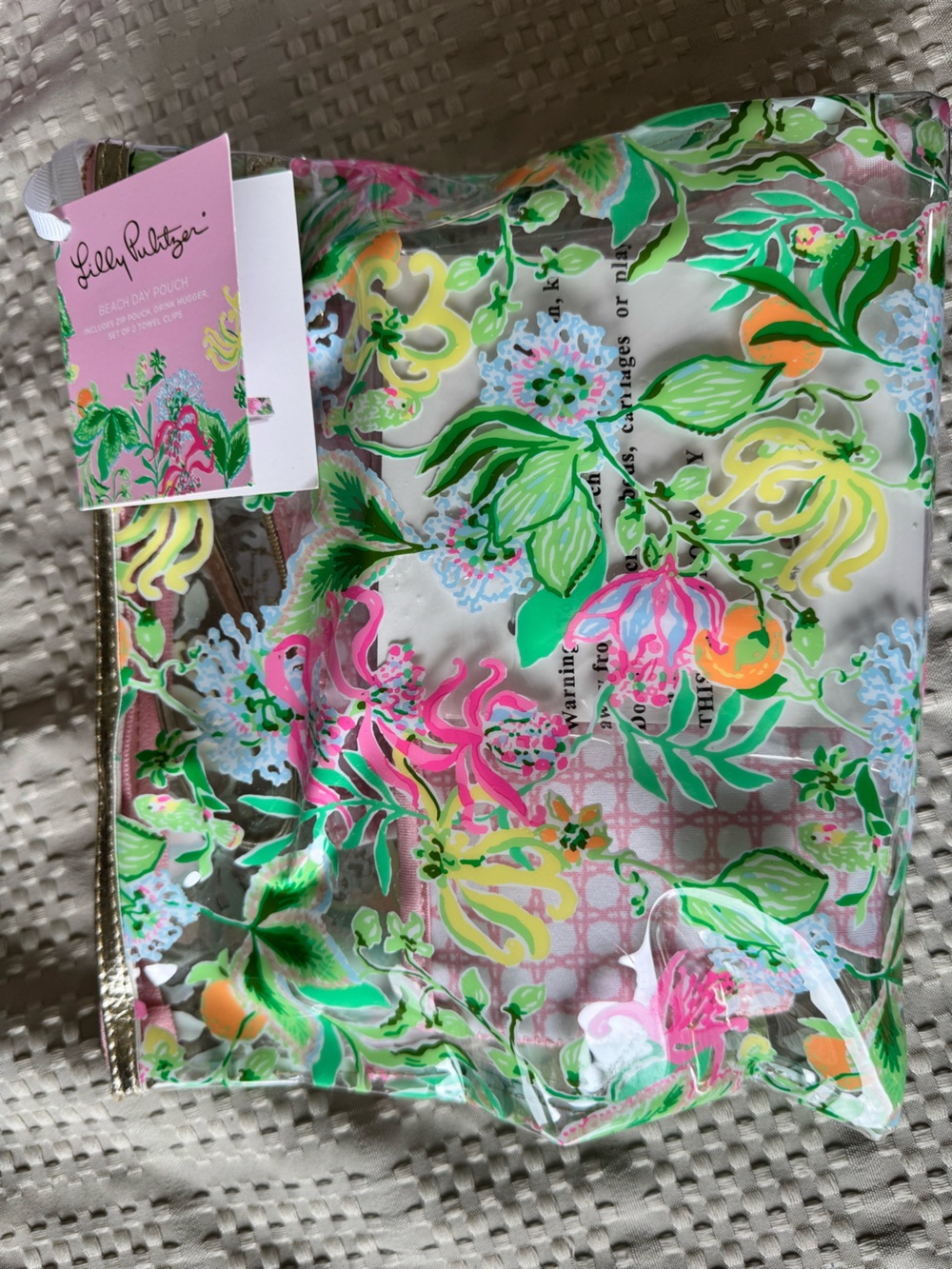 Lilly Pulitzer beach tote set with koozie and beach chair clips
